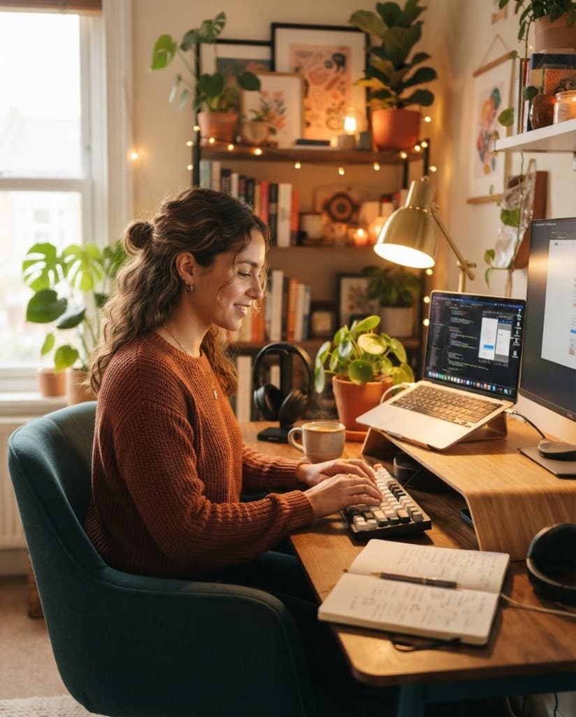 Freelancer working at a home desk