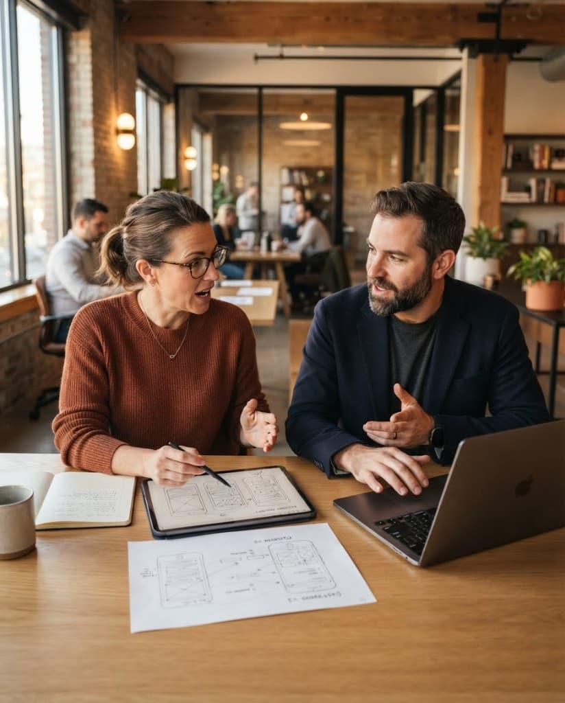 Two people planning a product together